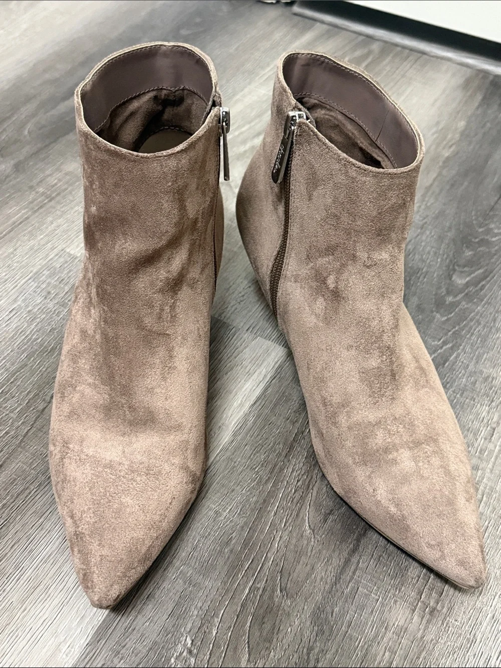 Charles By Charles David Taupe Suede Pointed Ankle Booties with Side Zip